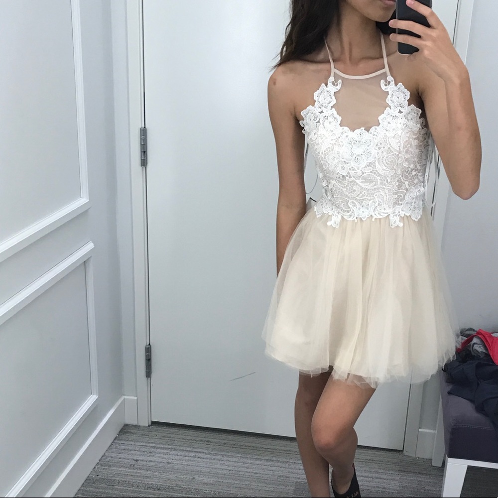 Nude Lace Short Homecoming Dress